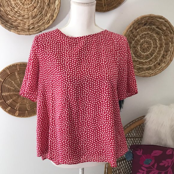 Boden Tops - Boden Red & White Polka Dot Short Sleeve Blouse